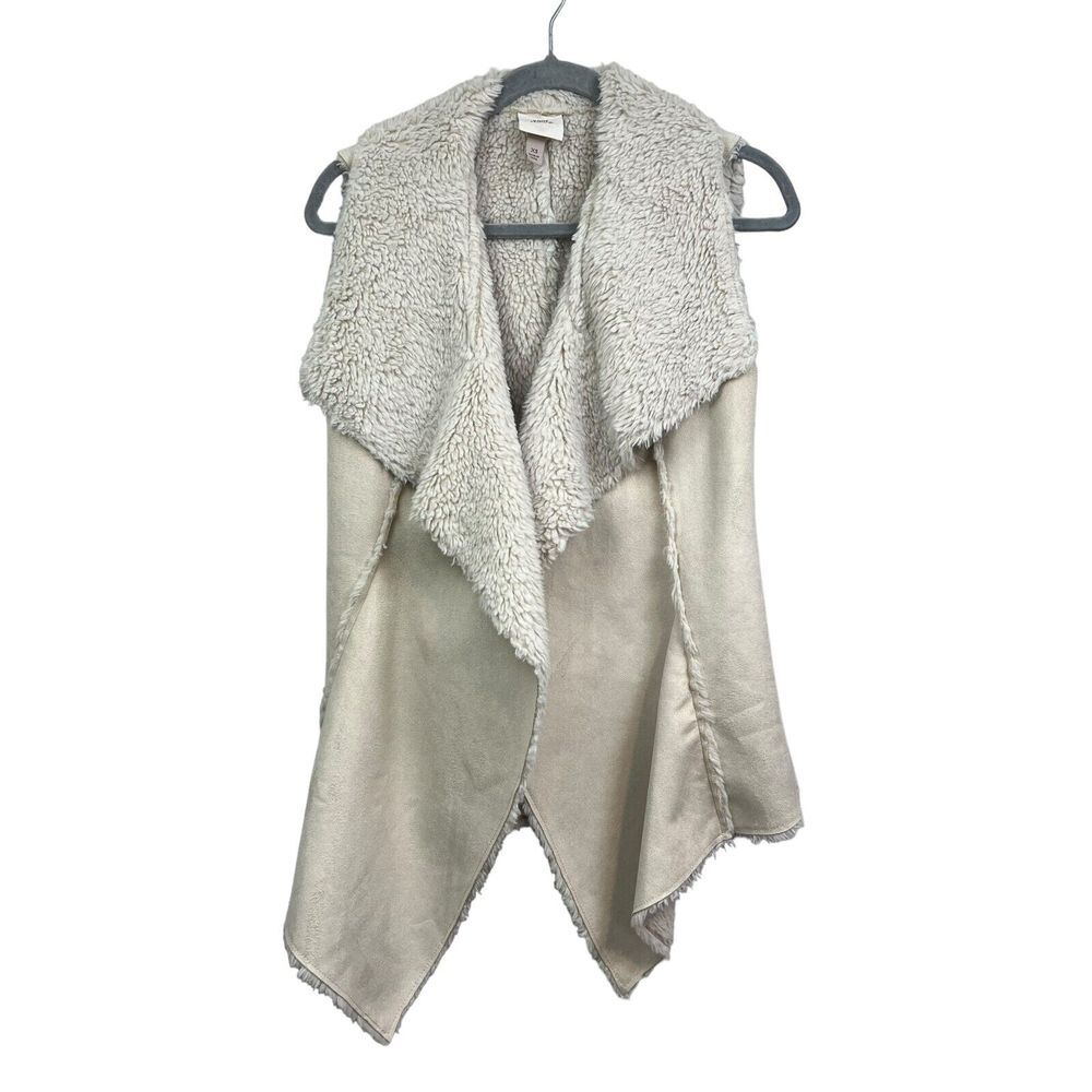 Knox Rose Womens Vegan Suede Vest Open Front Sherpa Lined Cream Size XS*